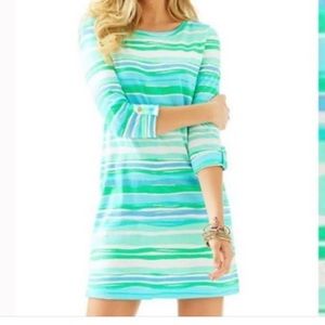 Lilly Pulitzer Linden Seaspray Blue Sea Stripe Coastal Tee Shirt Dress M